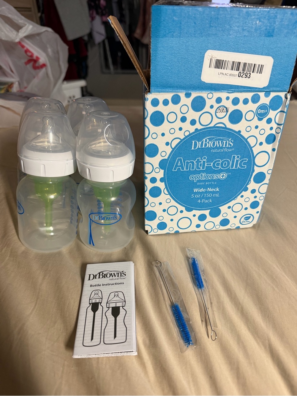 NEW Dr Browns Anti-Colic Wide-Neck Baby Bottle (4 Pack)
